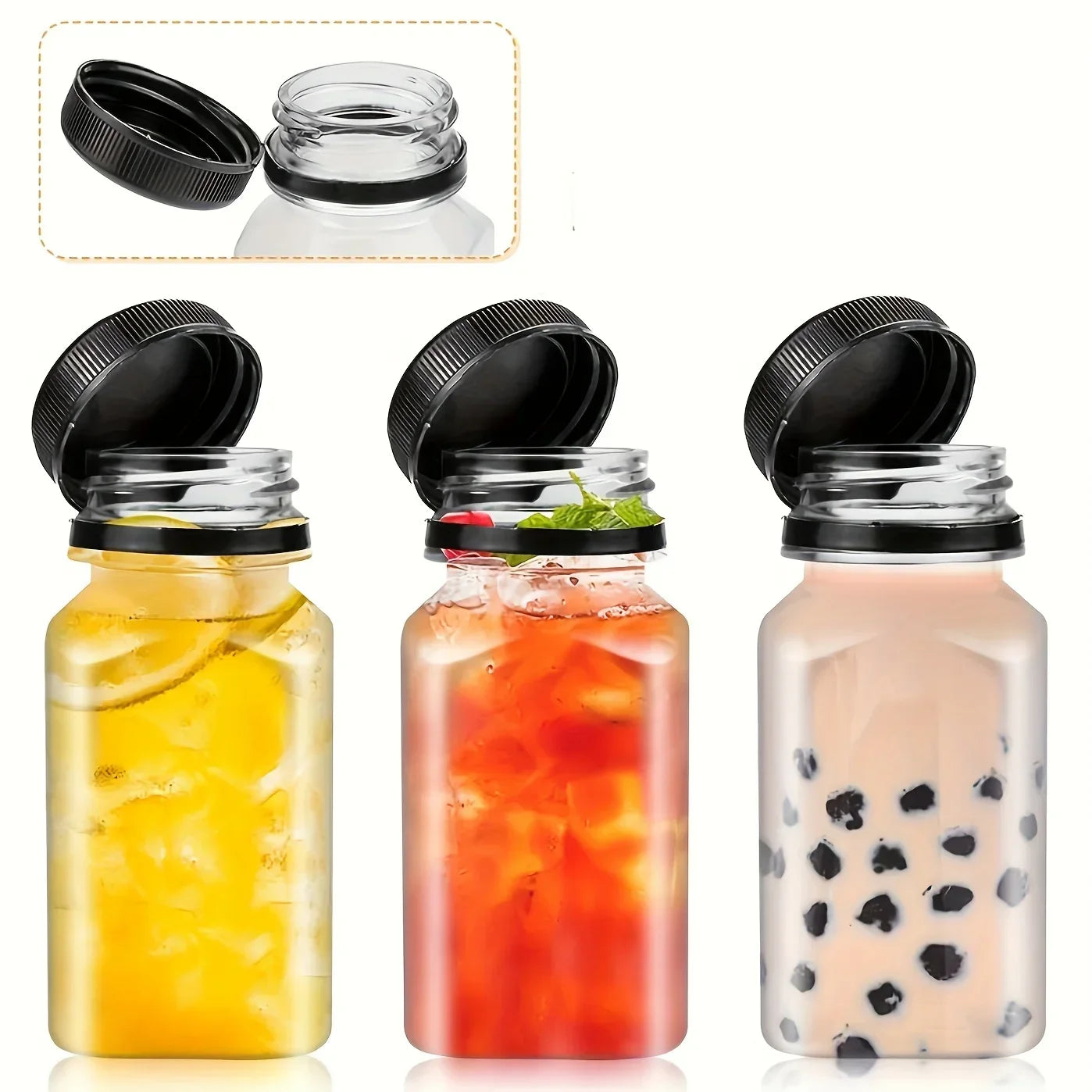 Clear Leak-Proof Juice Bottles - Portable Plastic Drink Containers for Smoothies, Milk, Homemade Beverages & Travel