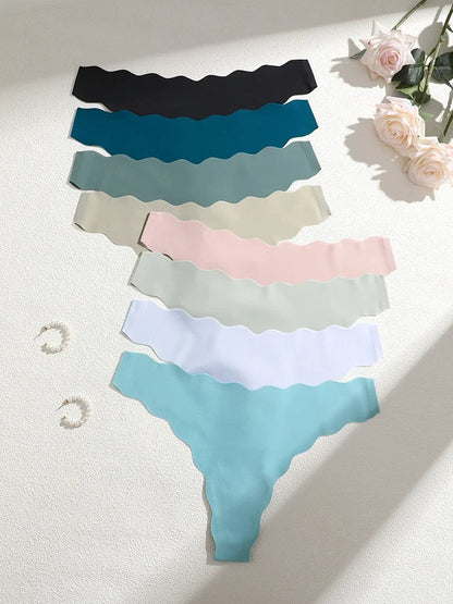 8Pcs Women’s Seamless G-String Panties - Ice Silk Elastic Thong Underwear Set for Comfort & Everyday Wear