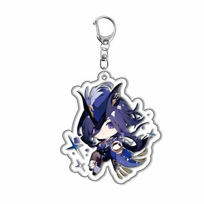 Genshin Impact Sigewinne Arlecchino & Charlotte Keychain – Anime Game Acrylic Backpack Pendant Accessory