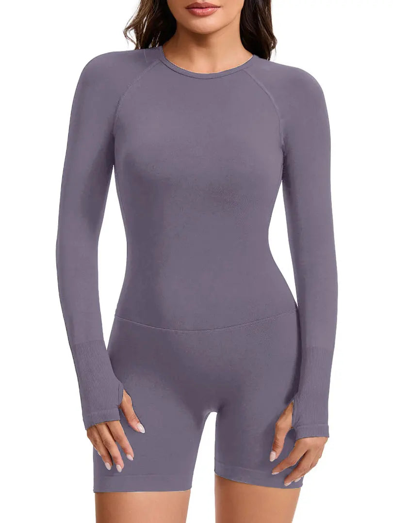 NCLAGEN Women’s Impact Long Sleeve Yoga Jumpsuit – One-Piece Fitness Playsuit, Backless Gym Workout Sportswear Bodysuit
