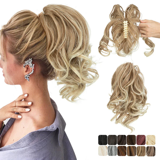 SARLA Premium Synthetic Claw Clip-In Ponytail Extensions – Blonde Hairpiece, Fake Pigtail Hair Bun for Women P026