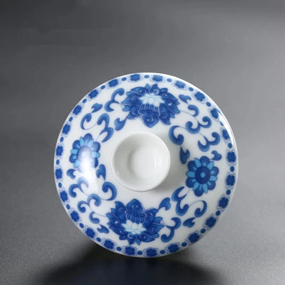 Ceramic Sancai Tea Bowl with Lid – Blue & White Porcelain Cover for Kungfu Tea Set Household Accessories