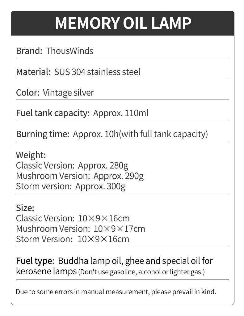 Thous Winds Memory Mini Oil Lamp – Portable Retro Camping Lantern for Hike, Picnic, and Backpacking