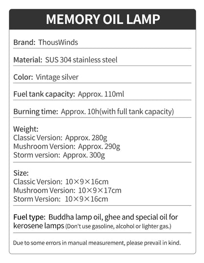 Thous Winds Memory Mini Oil Lamp – Portable Retro Camping Lantern for Hike, Picnic, and Backpacking