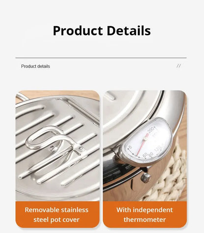 Stainless Steel Oil Thermometer with Cover – Small Frying Pan for Tempura, French Fries & Oil Saving