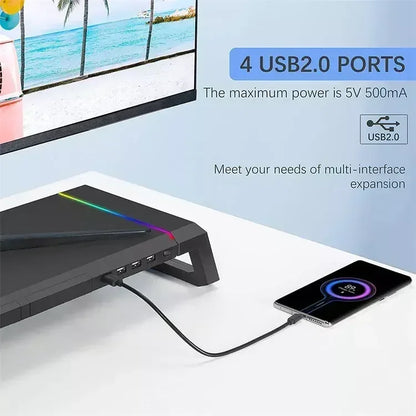 Hot Sell Aluminum PC Monitor Stand with 4 USB Ports & Keyboard Storage – Laptop Stand with USB 3.0 Fast Charging