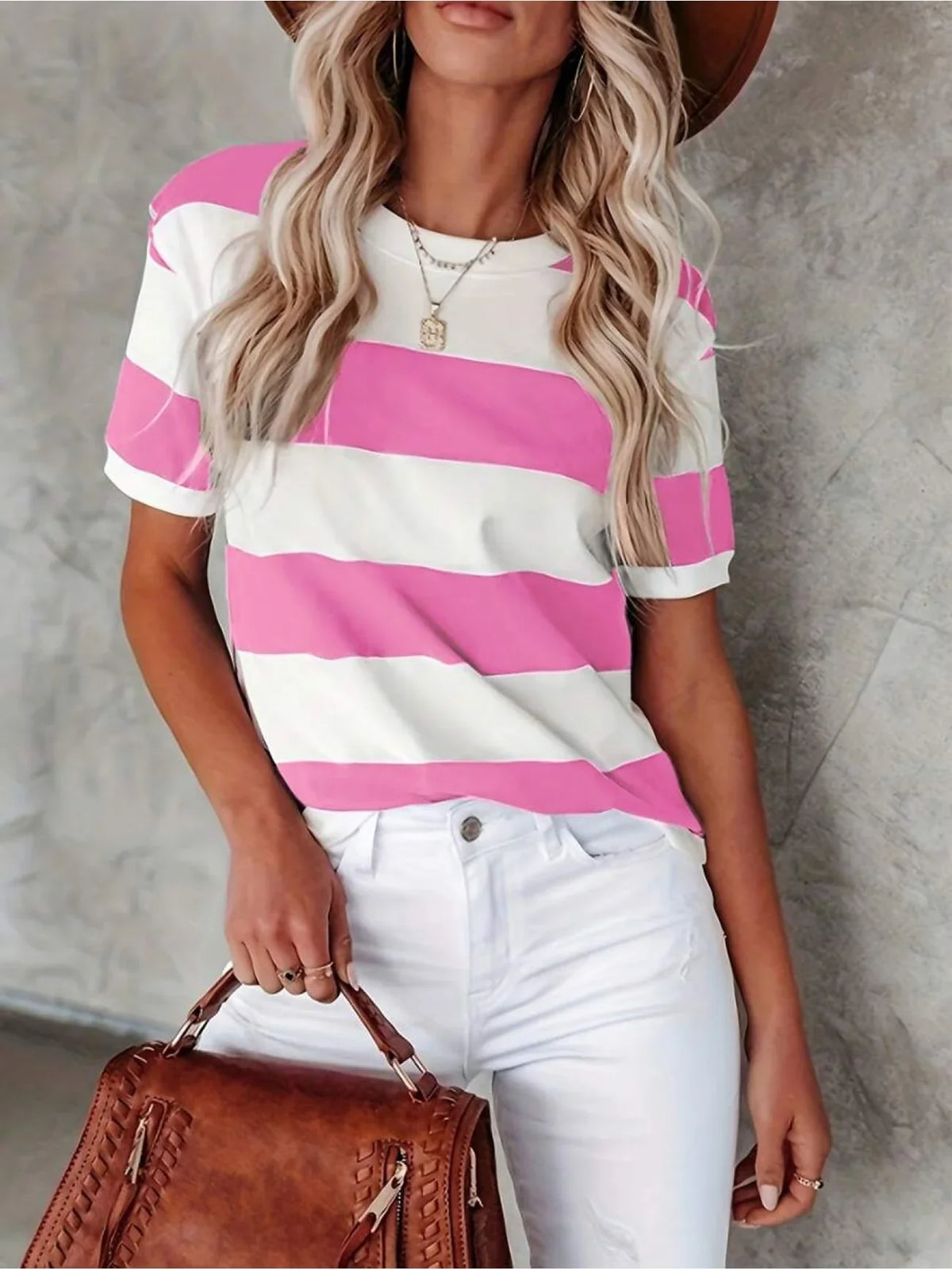 Women’s Rainbow Striped Oversized T-Shirt – Casual Crew Neck Short Sleeve Summer Soft Daily Wear Tee