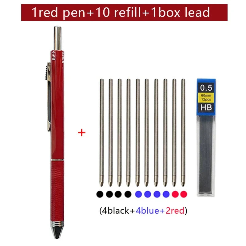 Metal 4-in-1 Multicolor Pen — Gravity Sensor Ballpoint with 3 Colors + 1 Mechanical Pencil, Office and School Stationery Gift