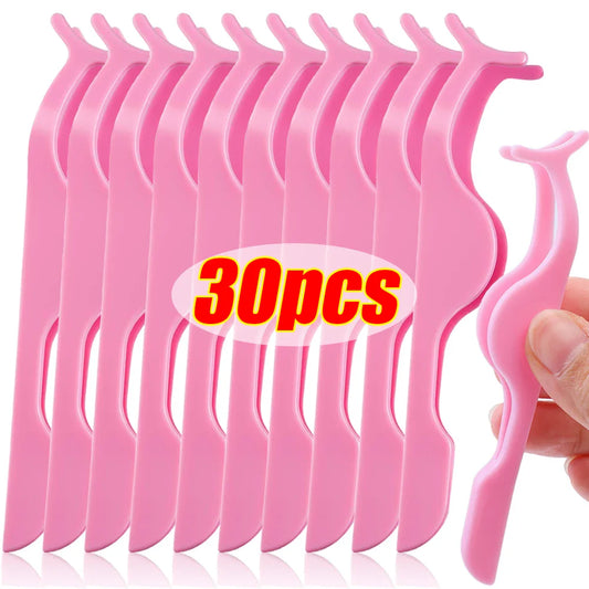False Eyelash Applicator Tweezer Tool – Professional Plastic Lash Curler & Clip Makeup Accessory (1/30PCS)