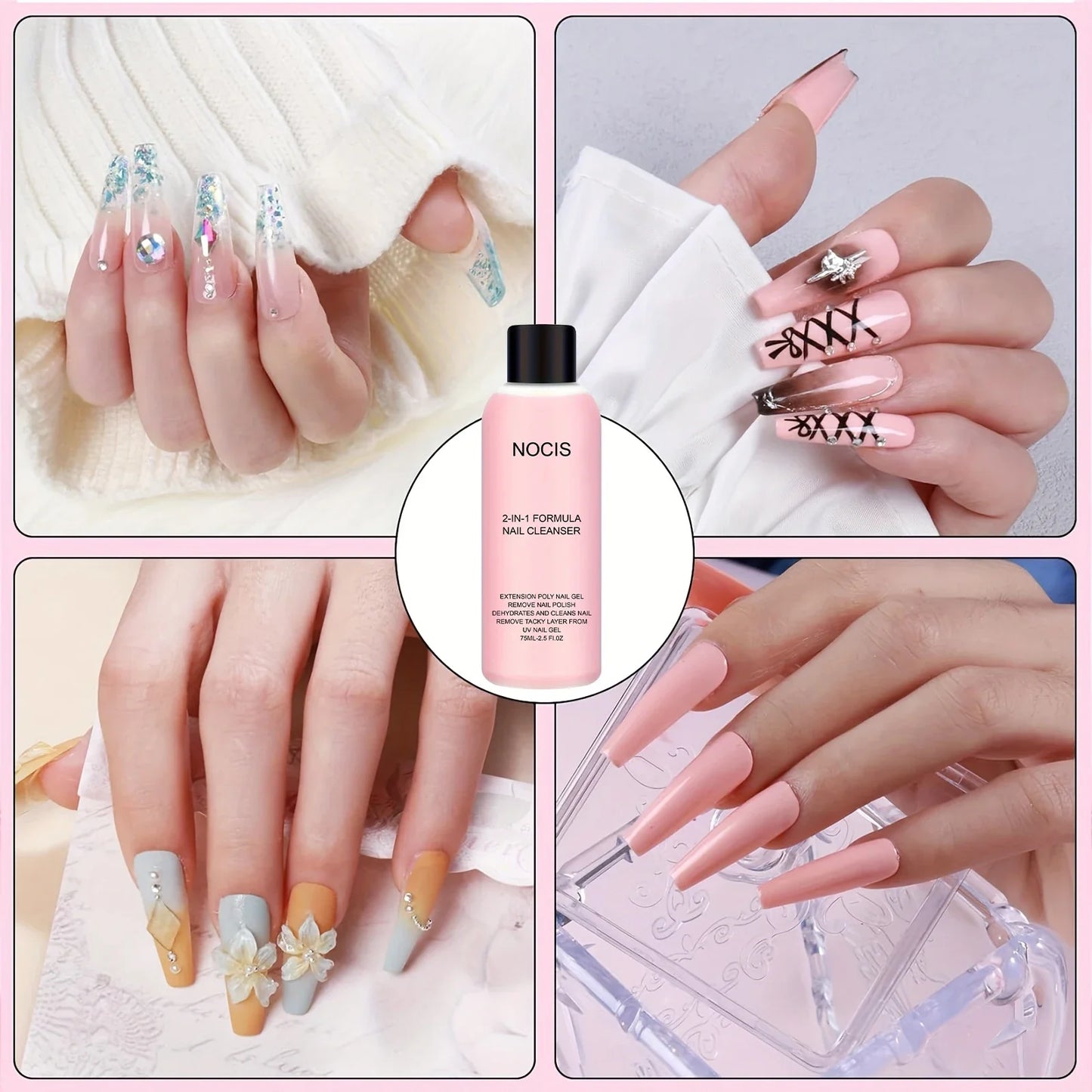 2-in-1 Nail Gel Cleanser & Polish Remover – Professional Slip Solution for Poly Gel & LED Nails, Anti-Stick Formula Nail Care Liquid