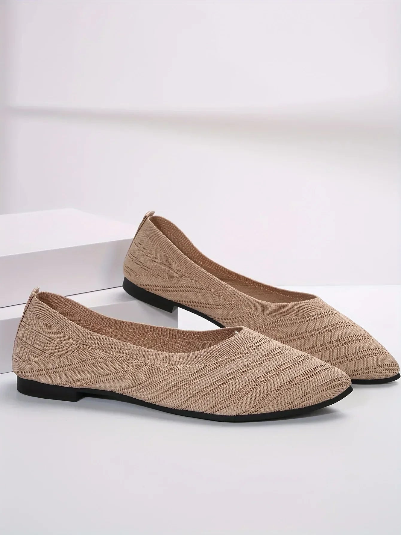 Women’s Pointed Toe Knitted Slip-On Flats – Solid Color Casual Breathable Ballet Loafers