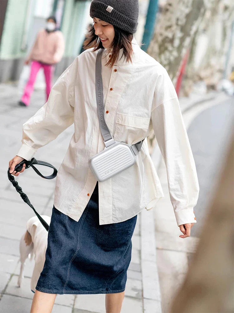 2025 RMWA Light Luxury Single-Shoulder Crossbody Bag — Vertical Aluminum-Magnesium Alloy Travel Bag, Silver Stylish Luggage