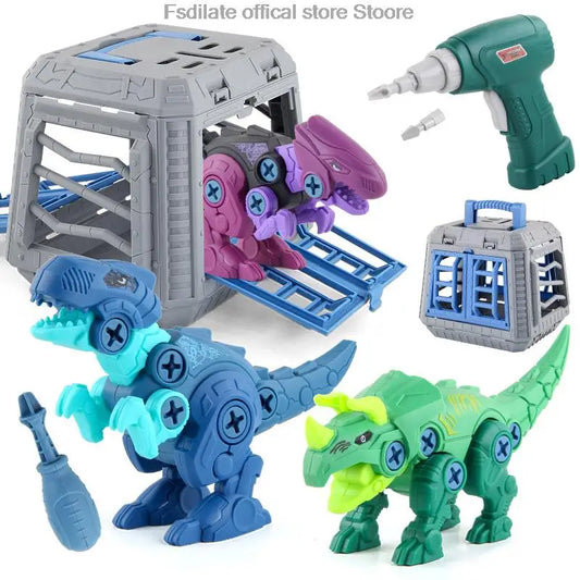 DIY T-Rex Dinosaur Building Blocks Toy – Assembled Model with Mini Electric Drill for Kids