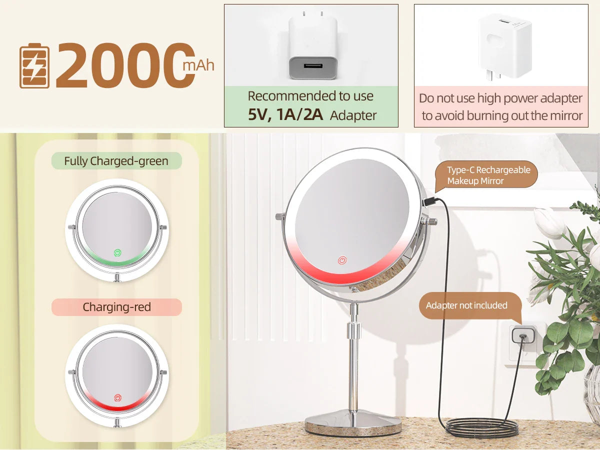 8-Inch Makeup Mirror with Light – 10X Magnification, 3 Color LED, Adjustable Brightness & Height Standing Cosmetic Mirror