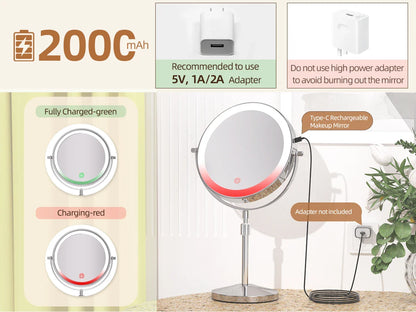 8-Inch Makeup Mirror with Light – 10X Magnification, 3 Color LED, Adjustable Brightness & Height Standing Cosmetic Mirror