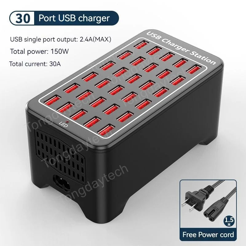 300W Universal Multi USB Charger Station – 60-Port Fast Charging for iPad, iPhone 11/12/13 Pro Max, Samsung Tablet