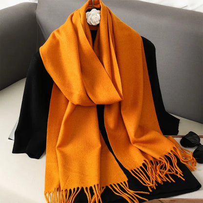 62-Color Solid Women’s Winter Scarf — Thick Warm Cashmere Pashmina Shawl with Tassels, Outdoor Luxury Wrap, Windproof Fashion Scarf