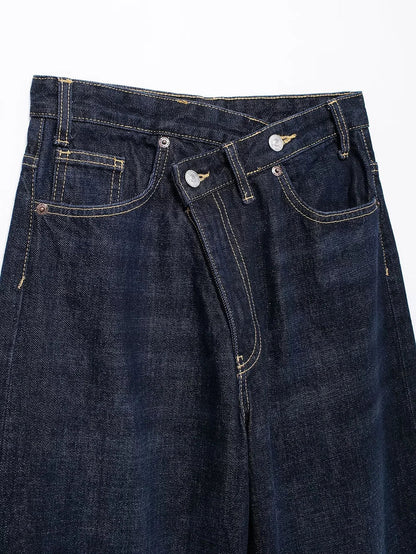 TRAF Women’s Basic Hundred Jeans — High Waist Asymmetric Wide-Leg Trousers, Casual Straight-Leg Fashion Jeans