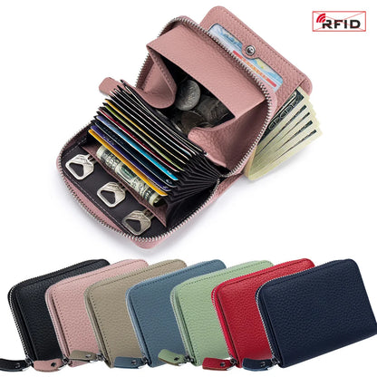 Genuine Leather RFID Short Wallet – Cowhide Card Holder Mini Coin Purse & Key Pouch for Men and Women