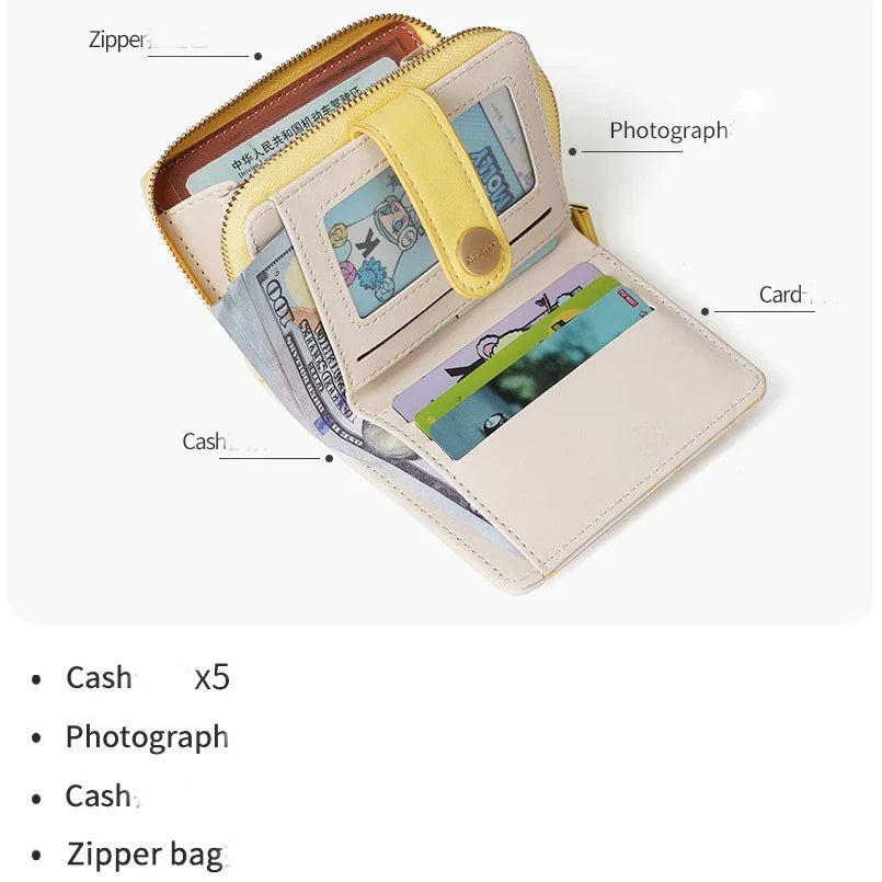 Japanese Cute Cat Wallet for Girls – Short Zipper Wallet, ID & Bank Card Holder, Coin Purse & Key Storage for Women