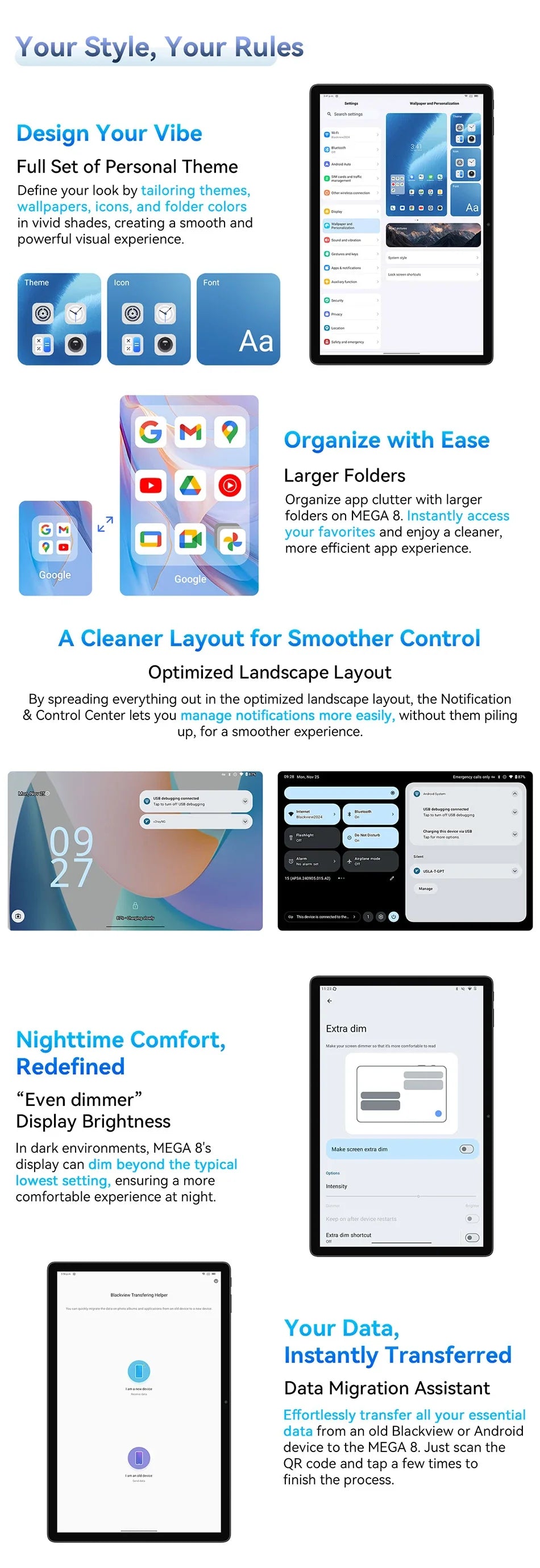Blackview MEGA 8 Tablet – 13" FHD+ 90Hz Display, 11000mAh, Android 15, 50MP Camera, 4 Speakers, 4G Pad PC