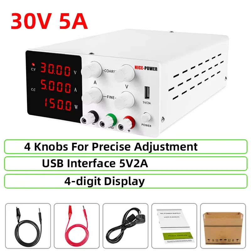 DC Programmable Power Supply — 30V 10A / 60V 5A / 120V Adjustable Laboratory Bench Source with 4-Set Memory Storage Functions