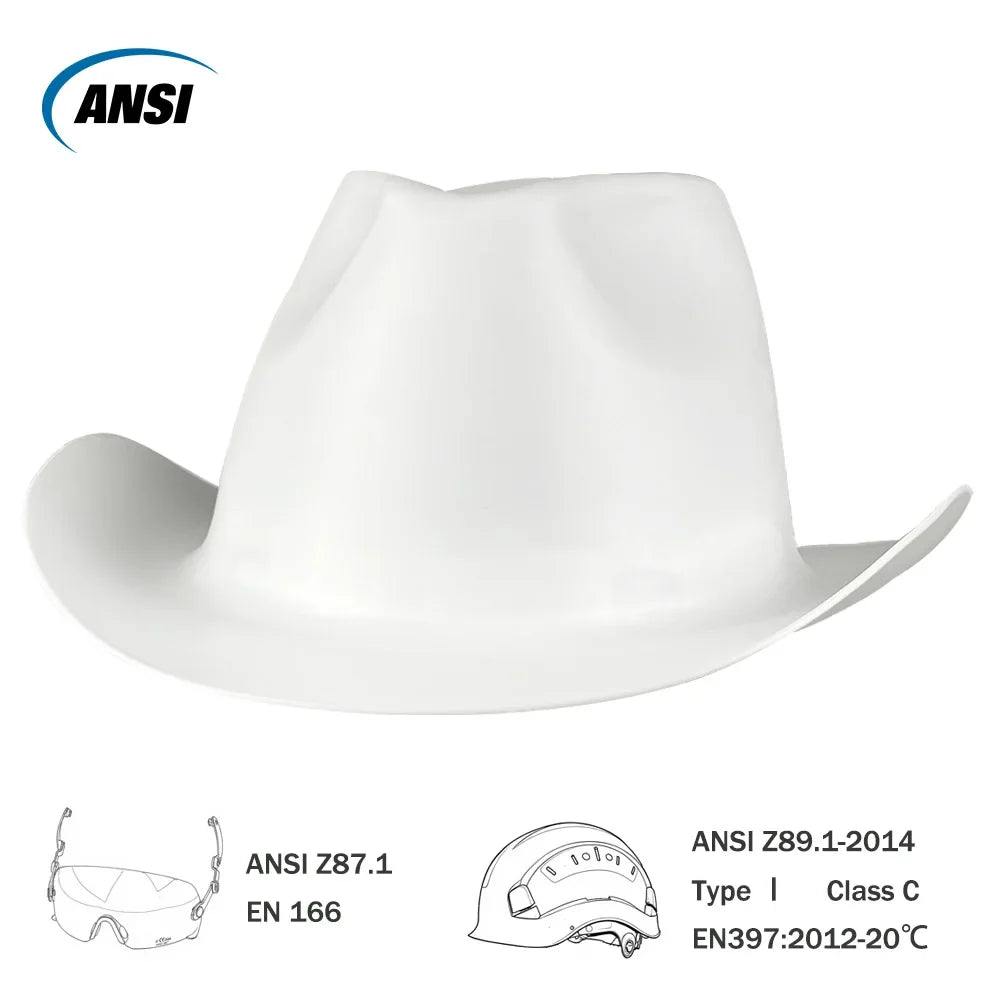 Cowboy Safety Helmet with Sunglasses - Wide-Brim HDPE Hard Hat for Construction Work