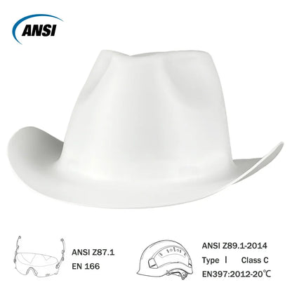 Cowboy Safety Helmet with Sunglasses - Wide-Brim HDPE Hard Hat for Construction Work