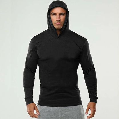 Men’s Slim Fit Gym Hoodie Long Sleeve – Breathable Cotton Fitness & Bodybuilding Sports T-Shirt