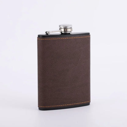 6/8oz Portable Hip Flask – Brown Leather Covered Stainless Steel Flask for Whiskey & Alcohol, Men's Gift