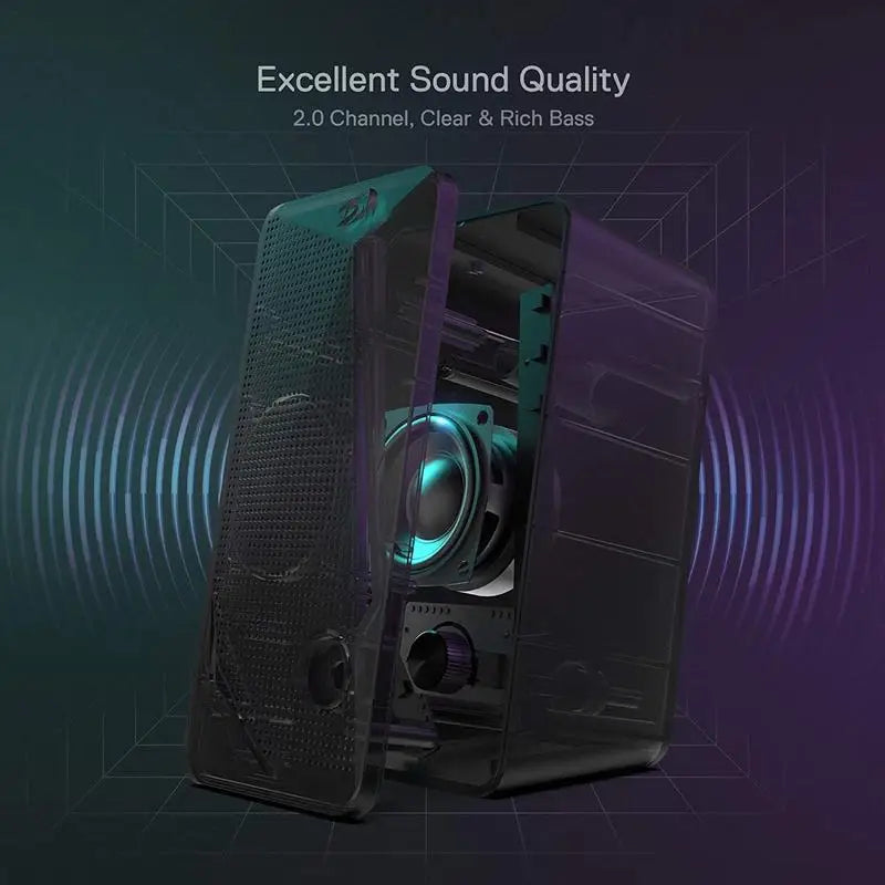 Redragon GS510 Waltz RGB 2.0 Desktop Speakers — PC Stereo with 4-Mode LED Backlight