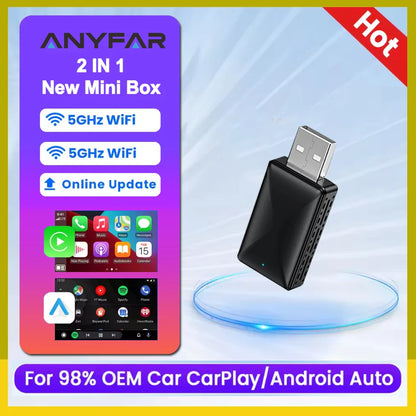 2-in-1 Wireless CarPlay & Android Auto Mini Box — AI Plug & Play Automatic Connection for 99% of Car Radios
