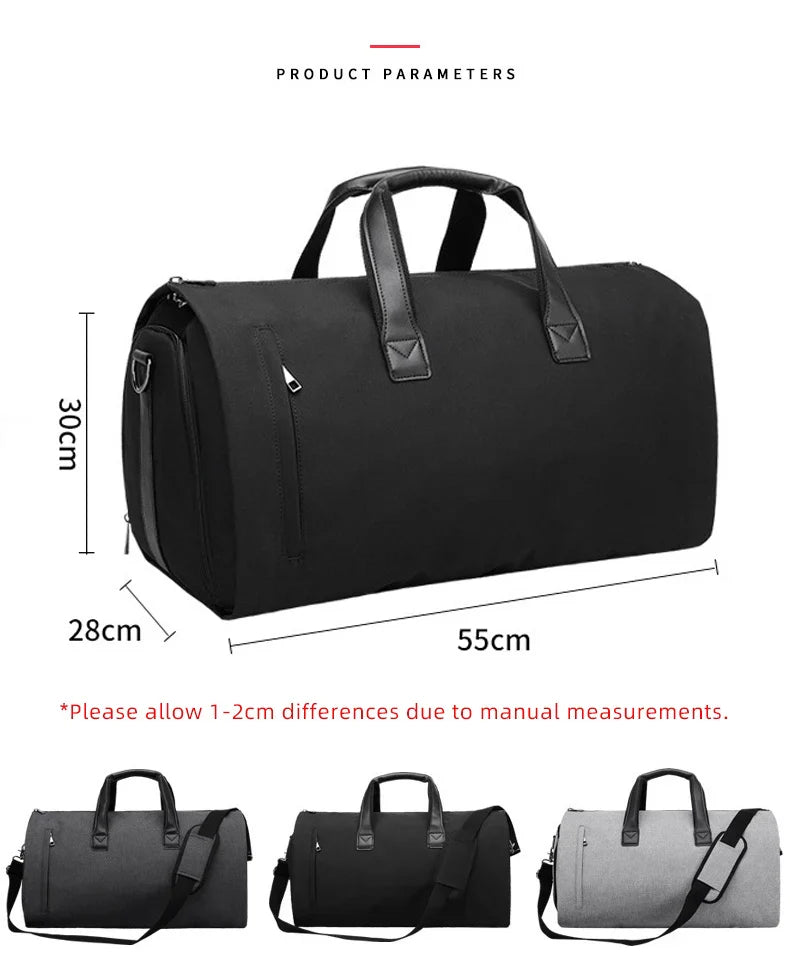 Convertible Garment Bag for Travel - Large Capacity Duffel with Shoe Pouch for Weekend & Business Trips (XM130)