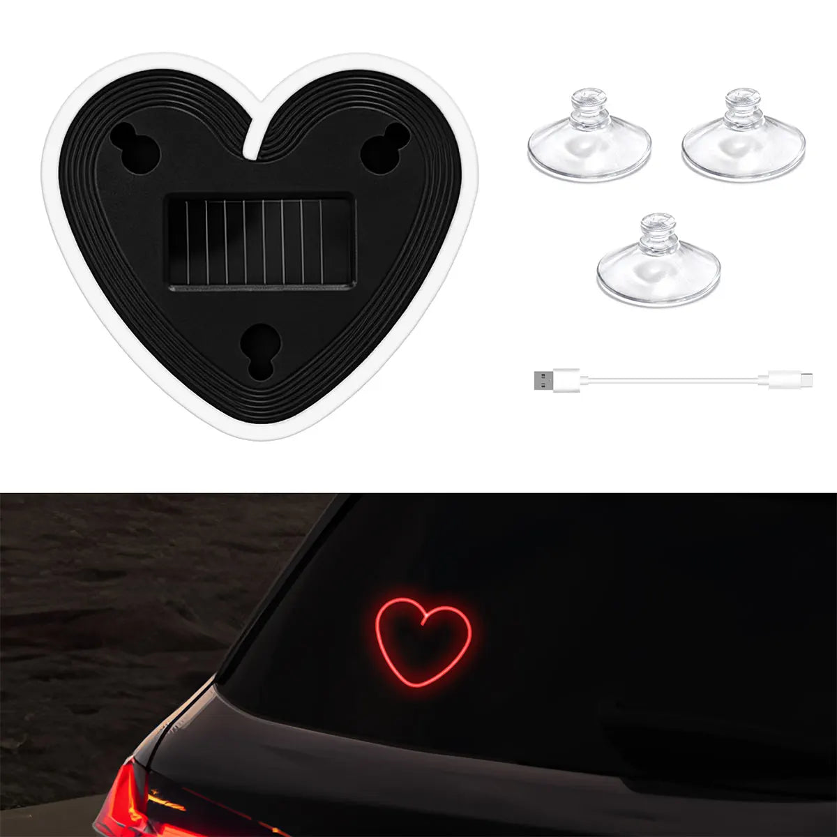 Heart-Shaped Solar Car Ambient Light - Dynamic Gradient RGB LED Interior Decoration Accessory