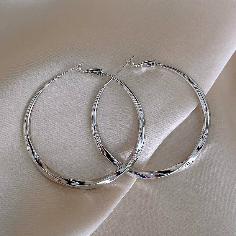 5cm Twist Metal Hoop Earrings for Women – Geometric Round Circle Dangle Drop Party Jewelry Gift