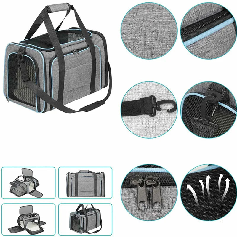 Foldable Pet Carrier Bag – Breathable Mesh Travel Bag for Small Dogs & Cats with Expandable Design