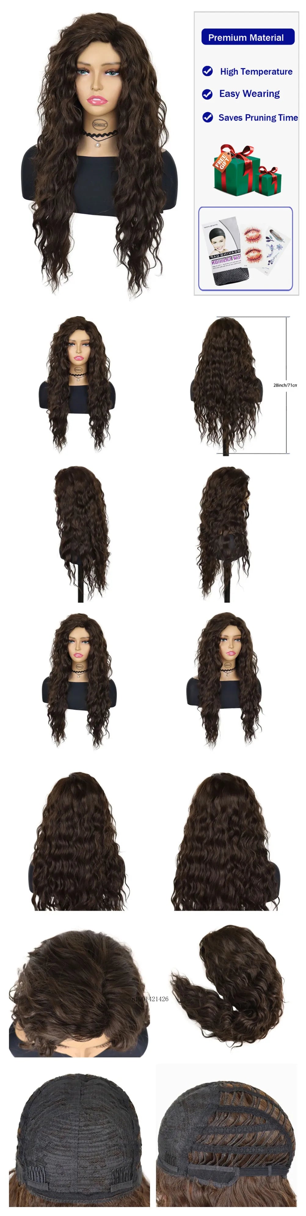 Ash Blonde Synthetic Wig – 26" Long Curly Ombre Hair, Fluffy Wave Wig for Women, Costume & Party Wig