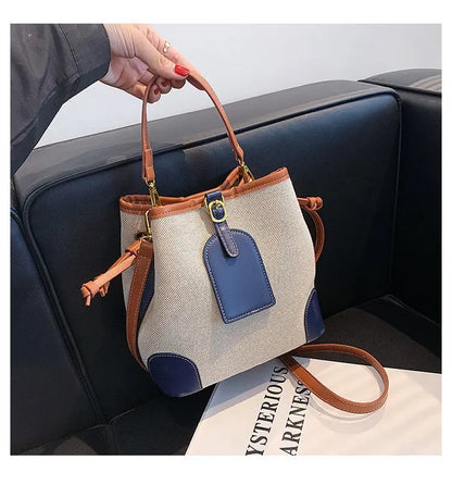 2022 New Korean Style Fashionable Portable Bucket Bag – Trendy Canvas Contrast Texture Messenger Bag