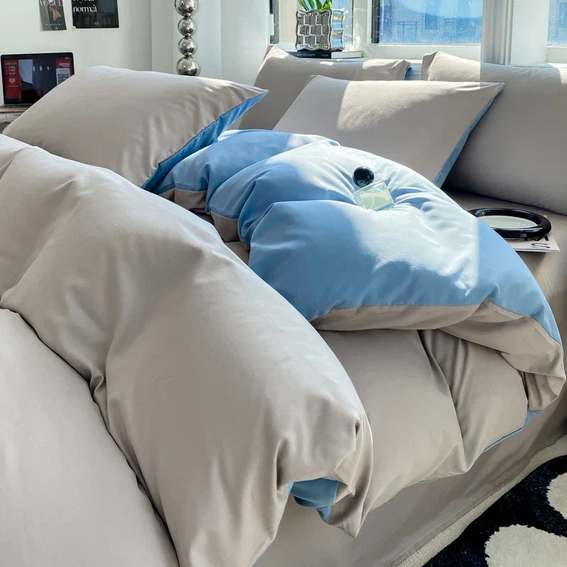 Washed Cotton Duvet Cover Set - Solid Color Soft Bedding Collection with Pillowcases Comforter Cover 220x240cm