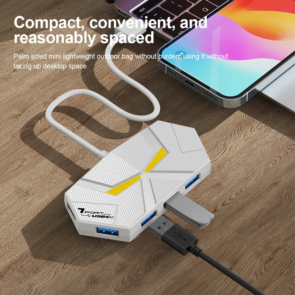 7-Port USB 3.0 Hub Type-C Docking Station — High-Speed 5Gbps Adapter for Laptop, Hard Drive, Mouse & Keyboard