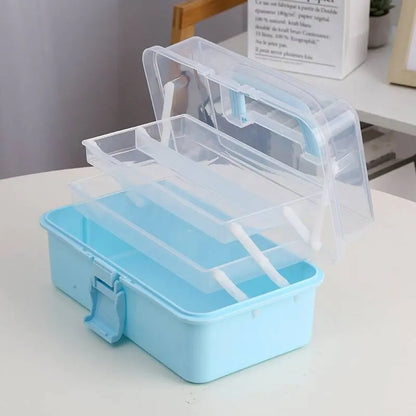 Three-Layer Transparent Plastic Craft Storage Box - Sewing and Folding Tool Box for Art Students, Miscellaneous Storage