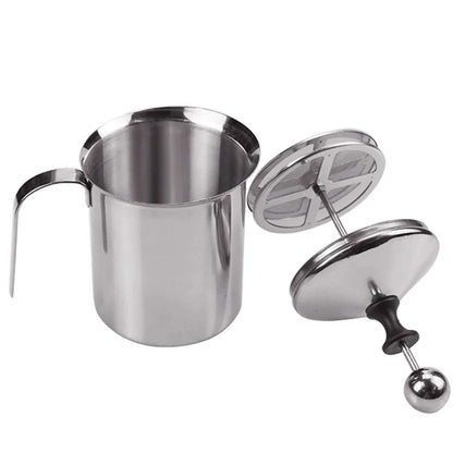 Double Mesh Stainless Steel Milk Frother & Creamer – 400ML Coffee Foam Maker, Egg Beater & Kitchen Mixing Tool for Latte Art