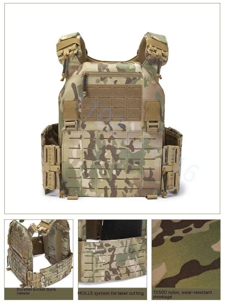 New Combat Vest 6094 – Quick Detachable Lightweight Laser Cut Tactical Vest, Black Gear for Protective Plate Carry