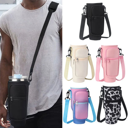 Portable Water Bottle Carrier Bag – Neoprene Holder with Phone Pocket for Stanley 40oz Tumbler with Handle