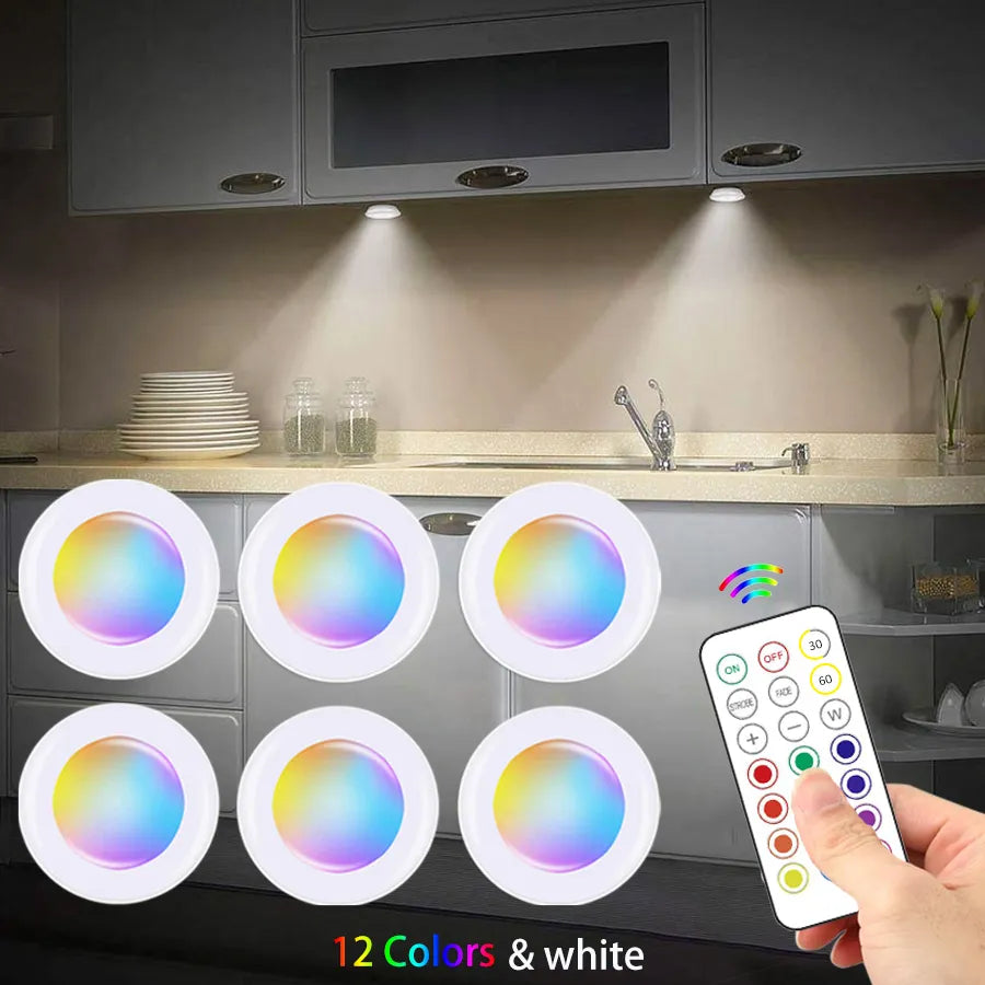 Wireless RGB Color Changing LED Under Cabinet Lights with Remote Control - Ideal Night Light for Kitchen, Bedroom, Closet, and Counters