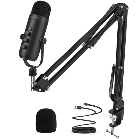 Haomuren Professional USB Podcast Microphone Kit – Cardioid Condenser Mic with Boom Arm for Streaming, Recording, and YouTube