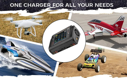 HTRC Smart Battery Charger DC 400W / AC 200W — 12A×2 Balance Charger & Discharger for LiHV, LiFe, Li-Ion, NiCd, NiMH, Pb, LiPo RC Batteries