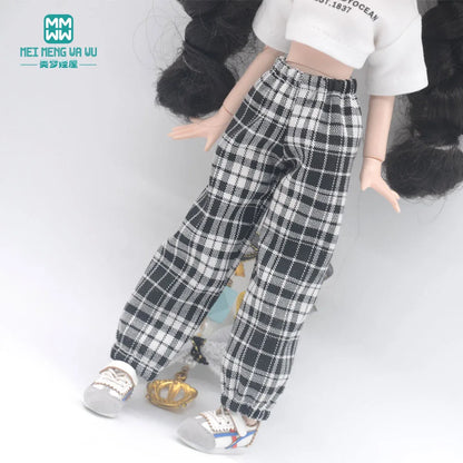 Blythe Doll Clothes – Fashion Tops, Black & White Shirts with Jeans & Plaid Pants for Azone OB22/OB24 Dolls