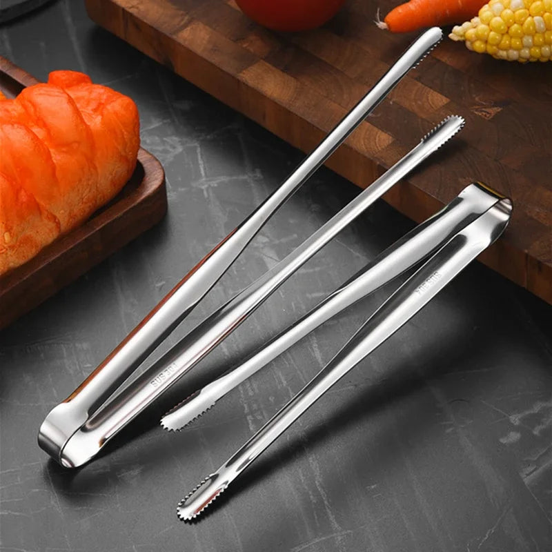 Stainless Steel Grill Tongs – Non-Slip Food Clip, BBQ Steak, Bread Tong, Cooking Utensils, Party Kitchen Gadgets