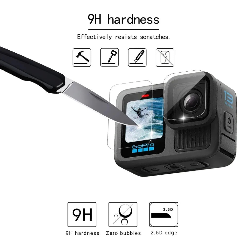 GoPro Hero 13 Black Tempered Glass Screen Protector – Silicone Case, Lens Cap & Protective Film for GoPro 13 Camera